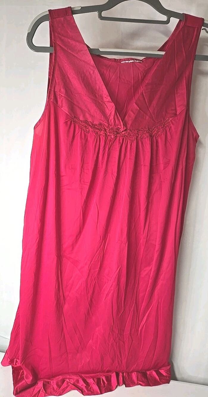 Vanity Fair Red Nylon Slip Dress Medium Vintage Style Nightgown Sleeveless